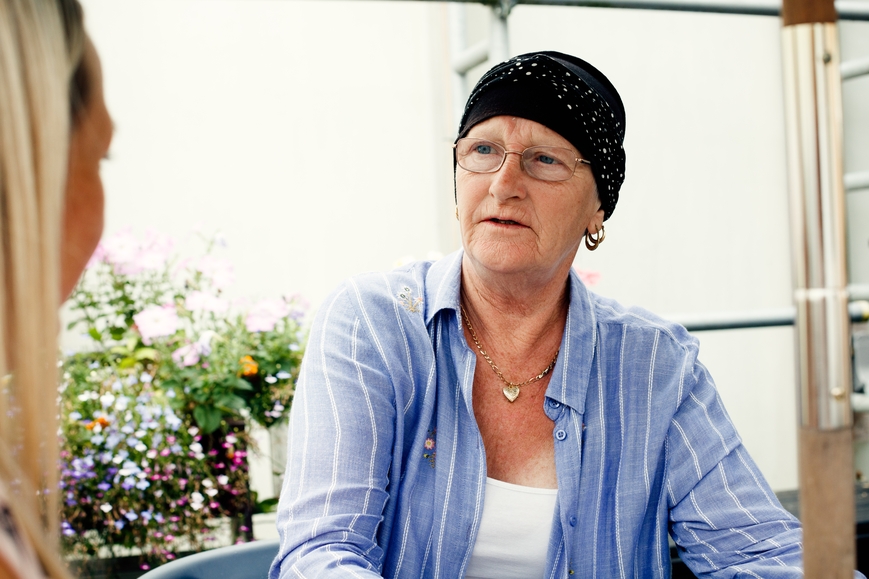 A woman wearing a bandana.